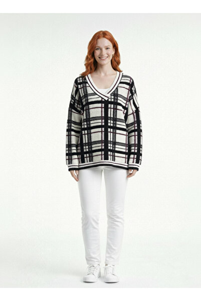 Neden Tekstil سترة نسائية كبيرة الحجم ذات ياقة على شكل حرف V باللونين الأسود ...