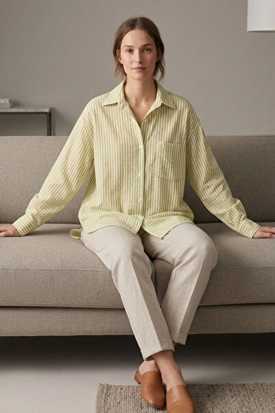 Şiir Tekstil قميص وبلوزة نسائية متوسطة الطول من HARBEL بقصة مريحة (عادية) وأك...