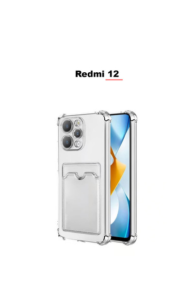 bewn Redmi 12 Uyumlu Kartlıklı Cüzdan Şeffaf Kenar Korumalı Köşeleri Tank Tel...