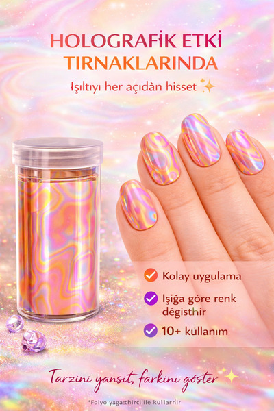 alaraycosmetics Holografik Nail Art Transfer Folyosu 1 Metre Tırnak Süsleme F...