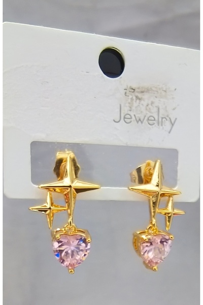 Çelik أقراط نسائية بتصميم نجمة ذهبية اللون على شكل قلب مرصعة بالأحجار، مجوهرا...