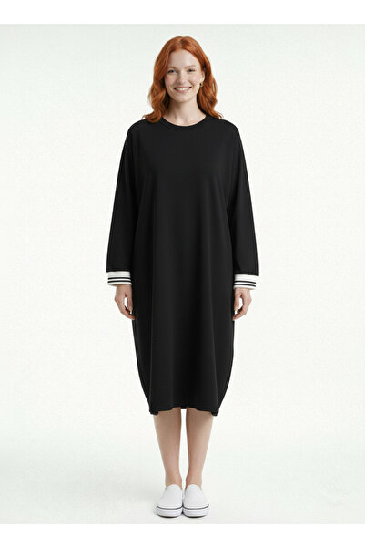 Neden Tekstil Μαύρο γυναικείο μίντι φόρεμα άνετης εφαρμογής