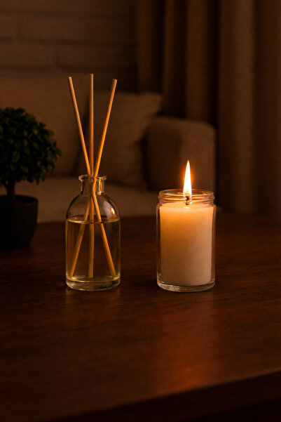 Vanilyalı 50 ml oda kokusu ve 70 ml Vanilya Kokulu mum Seti