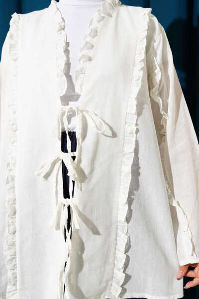 Lavanta Tekstil Kimono cu detalii de volane