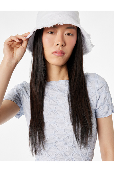 Koton Bürümcük Fabric Slim Fit Short Sleeve Boat Neck Crop T-Shirt