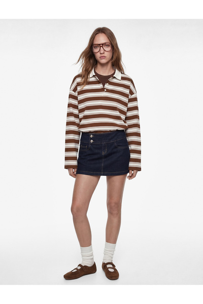 Koton Άνετο μπλουζάκι με Βαμβάκι κουμπιά, μακρυμάνικο, με λαιμόκοψη πόλο Ριγέ