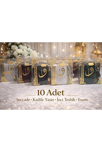 SHR tasarım 10 Adet İsme Özel Hediyelik Seccade Kadife Yasin İnci Tesbih Esan...