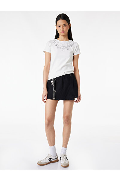 Koton Slim Fit Cotton Short Sleeve Crew Neck Bow Print T-Shirt