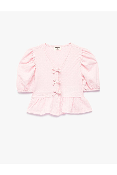 Koton Μπλούζα με λεπτομέρεια φιόγκου, μανίκια μπαλόνι και λαιμόκοψη V