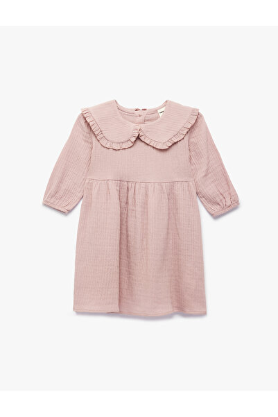 Koton Rochie din muselină cu mâneci lungi din bumbac, cu volane și guler tip ...