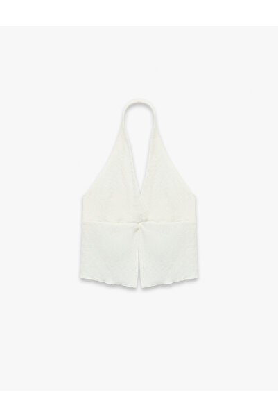 Koton Bürümcük Sleeveless V-Neck Halter Neck Crop Blouse