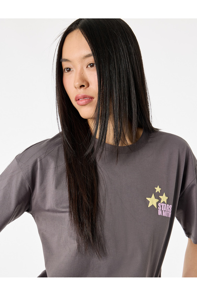 Koton Comfortable Fit Short Sleeve Crew Neck Cotton Back Printed T-Shirt