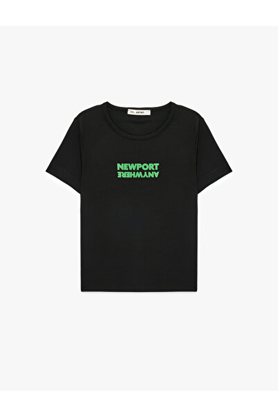 Koton Tricou cu mânecă scurtă, croială slim, cu decolteu tip crew, din ameste...