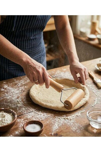Razmo Ahşap Saplı Rulo Hamur Açıcı Merdane Pürüzsüz Oklava Pizza Börek Açma S...