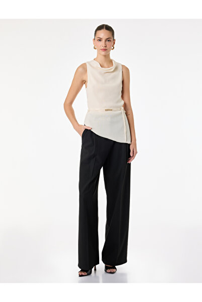 Koton Belt Detailed Sleeveless Asymmetrical Degaje Collar Blouse with Metal A...