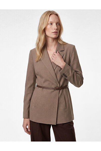 Koton Double-Breasted Collar Long Sleeve Belted Blazer Jacket