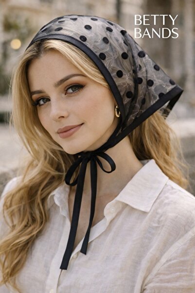 Handmade Betty Bands Black Polka Dot Tulle Bandana – Stylish Hair Accessory w...
