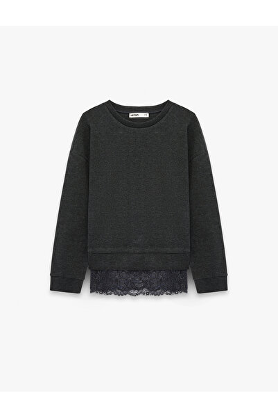 Koton Long Sleeve Crew Neck Sweatshirt with Lace Detail