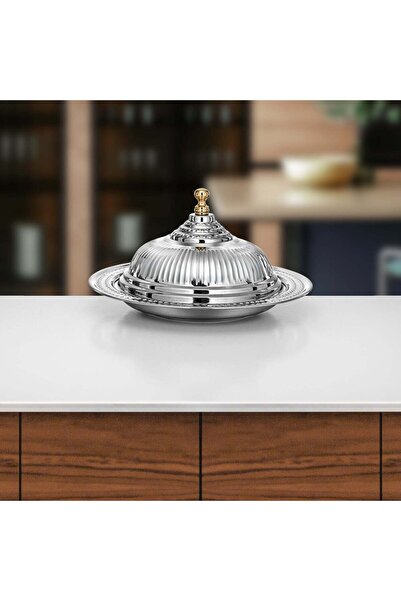 Almarjan Diwan Tray with Cover 35 cm Silver