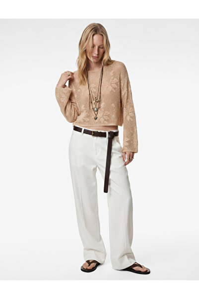 Koton Wide Long Sleeve Boat Neck Crochet Openwork Sweater