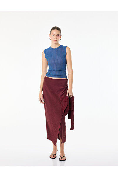 Koton Drapeli Slit Detailed Double Breasted Midi Skirt