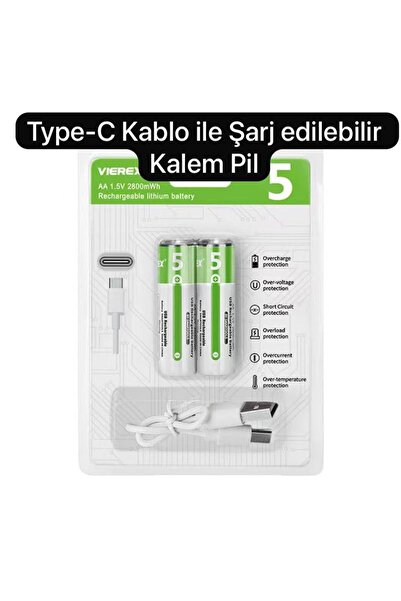 Yellowtech AA Kalem Pil Type-C Şarjlı 1.5V 2800mWh Lityum Şarj Edilebilir 2’li Pil Seti