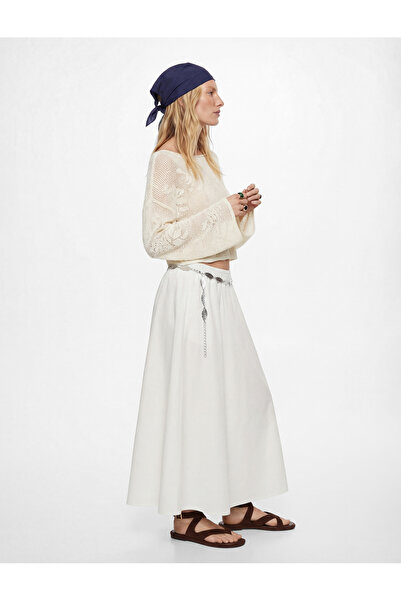 Koton Wide Long Sleeve Boat Neck Crochet Openwork Sweater