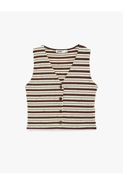 Koton Slim Fit Buttoned V-Neck Patterned Striped Vest