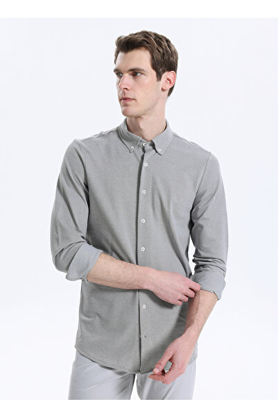 Lee Gri Melanj Erkek Slim Fit Oxford Gömlek L261015736 Gri Melanj Gömlek