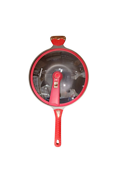 Generic Non-Stick Frying Pan 33 cm | Deep 10 cm | Wooden Handle & Glass Lid |...