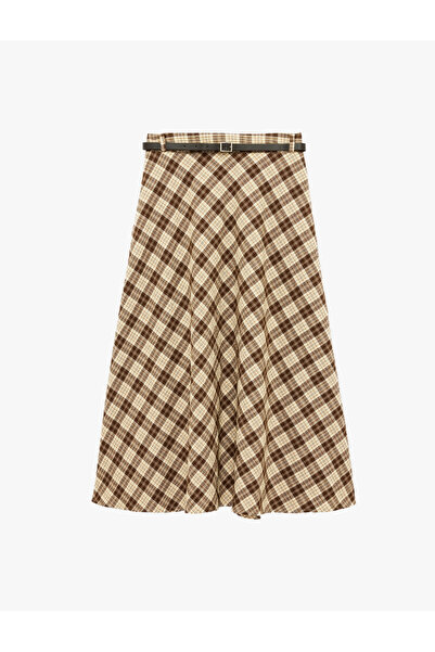 Koton Belted A-Line Midi Plaid Skirt