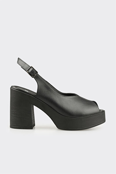 Elle Shoes Siyah Deri Kadın Yüksek Topuklu Sandalet