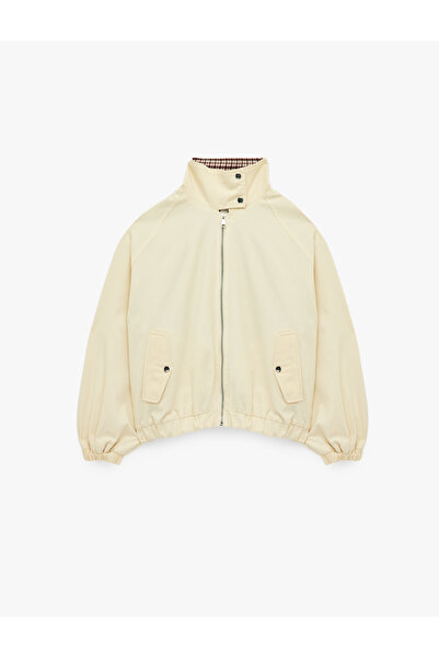 Koton Cotton Long Sleeve Stand Collar Zipper Pocket Seasonal Jacket