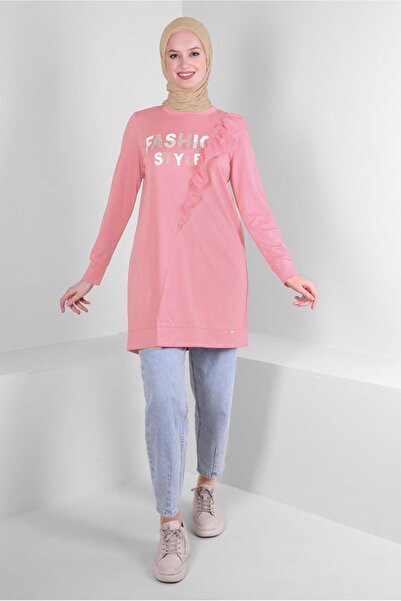 Alvina Text Printed Ruffle Detail Sweatshirt Tunic 43699