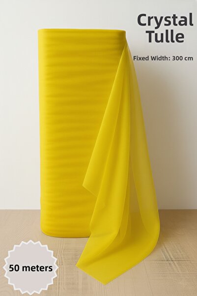 Mortex Yellow Crystal Tulle Length 50 Mt En Sabit 3 Mt Engagement, Henna, Wed...
