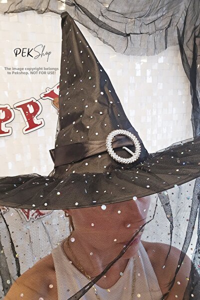 PEKSHOP Καπέλο μάγισσας πολυτελείας από τούλι Καπέλο αποκριών Καπέλο αποκριών