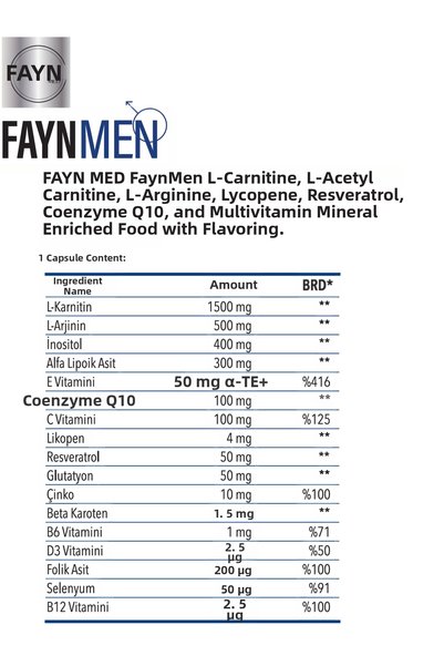 FAYNMED Faynmen Men's Vitamin L-Carnitine L-Arginine Coenzyme Q10 and Multivitamin