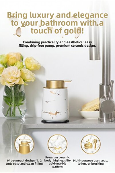 Playtronik موزع صابون سائل فاخر للحمام والمطبخ من السيراميك بنقشة رخامية - مو...