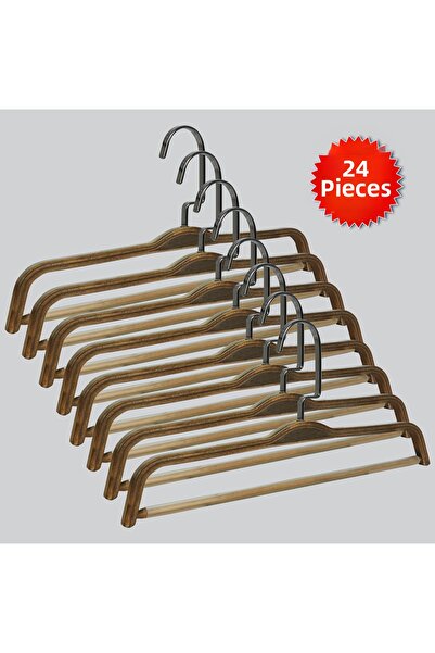 NYN شماعات بناطيل خشبية من BARLI بخطاف من النيكل الأسود، 24 قطعة