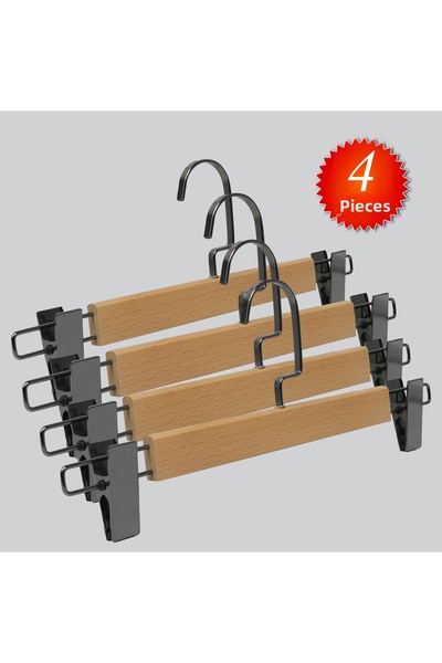 NYN شماعات خشبية (خطاف نيكل أسود) لتعليق السراويل والتنانير 4 قطع