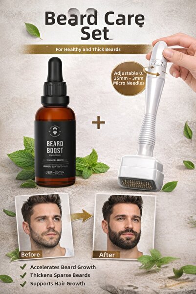 Dermotik Hair and Beard Formation Aid Serum Set Adjustable Dermastamp Titaniu...