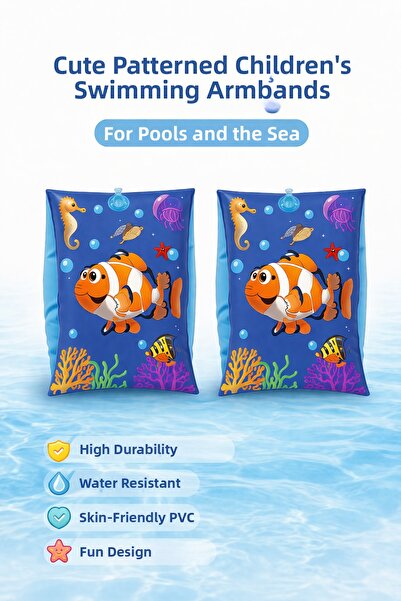 MUBX أكمام سباحة للأطفال مقاس 25 × 15 سم، أكمام سباحة قابلة للنفخ بنمط سمكة نيمو