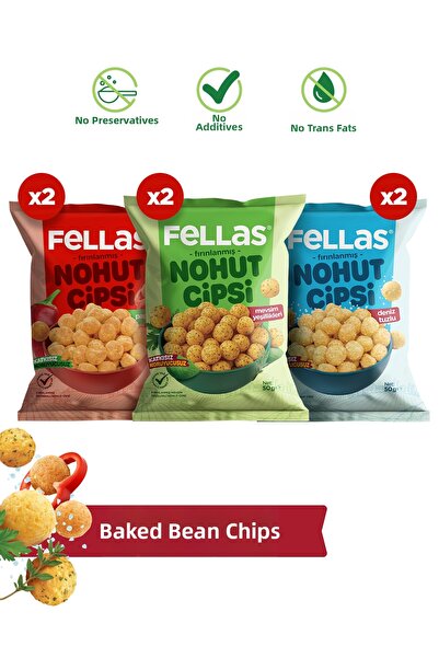 Fellas رقائق الحمص 6 عبوات - خضار موسمية (50 جم) × 2 + بابريكا (50 جم) × 2 + ...
