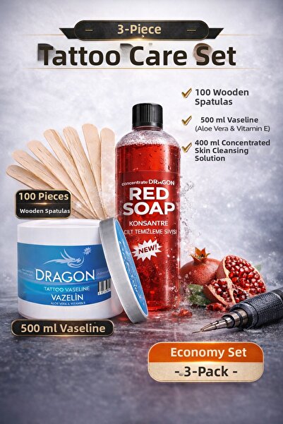 DRAGONTATTOO Advantageous Tattoo Care Set 3 Pieces - 500 ml Vaseline - 400 ml...