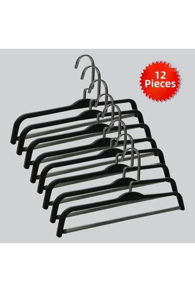 NYN شماعات بناطيل خشبية من BARLI بخطاف من النيكل الأسود، 12 قطعة