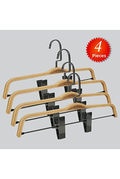 NYN Wooden Hangers with Hooks (Black Nickel Hooks) for Pants, 4 Pieces