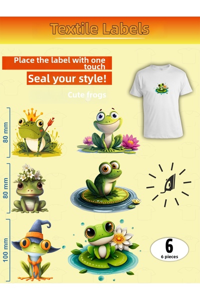AGG Reklam Iron-On Clothing Stickers Cute Frogs Set of 6