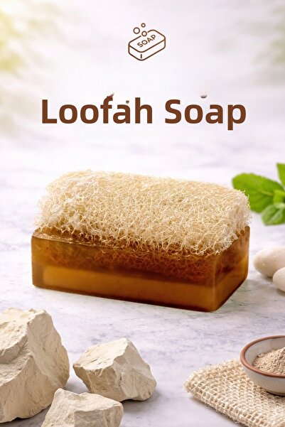 bermark صابون حمام مصنوع يدويًا من ألياف اليقطين الطبيعية بحجر روشور، قطعة وا...