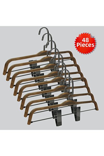 NYN Wooden Hangers with Hooks (Black Nickel Hooks) for Pants, 48 Pieces