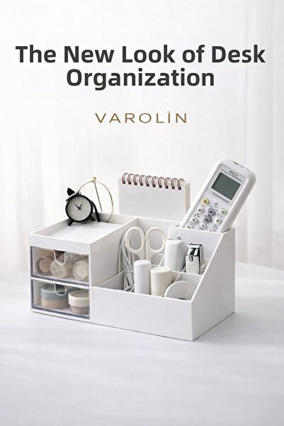 VAROLİN منظم سطح المكتب متعدد الأقسام |   منظم أدوات التجميل والمكتب مع أدراج